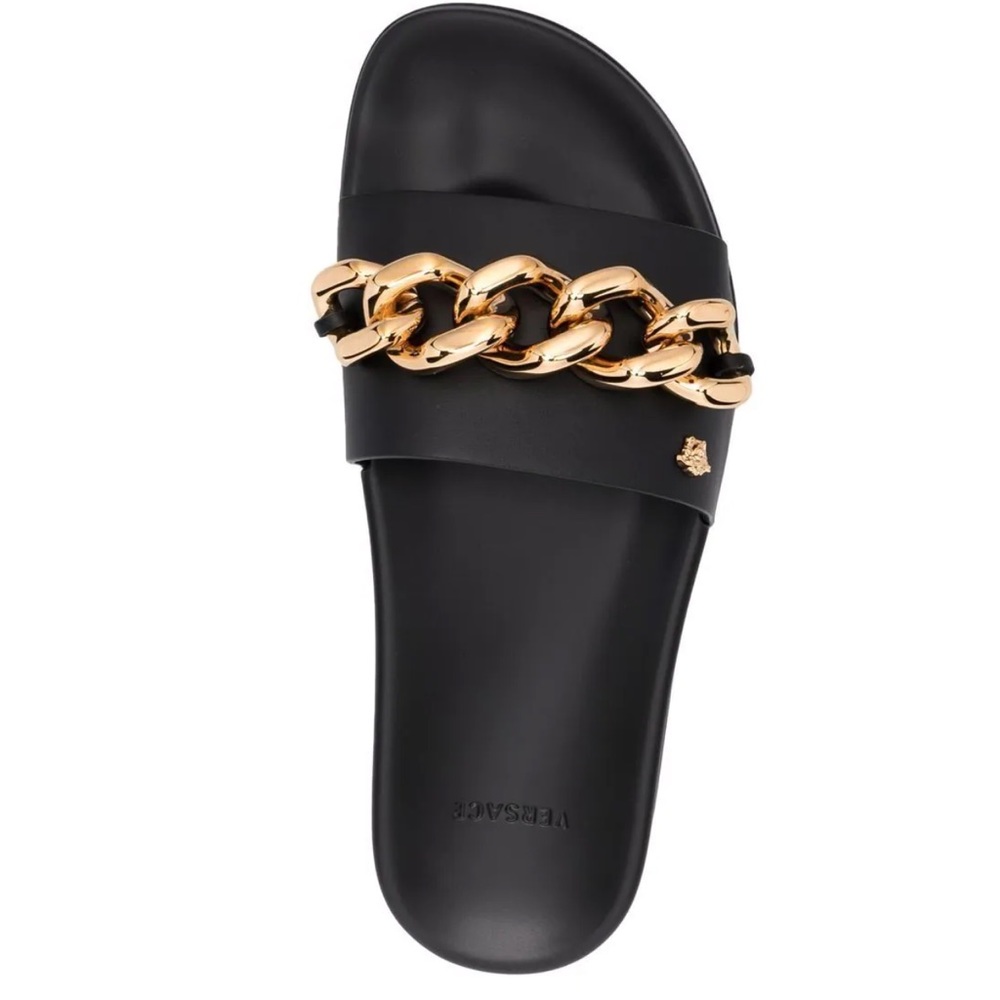 Versace -chain-embellished flat slides , size 36